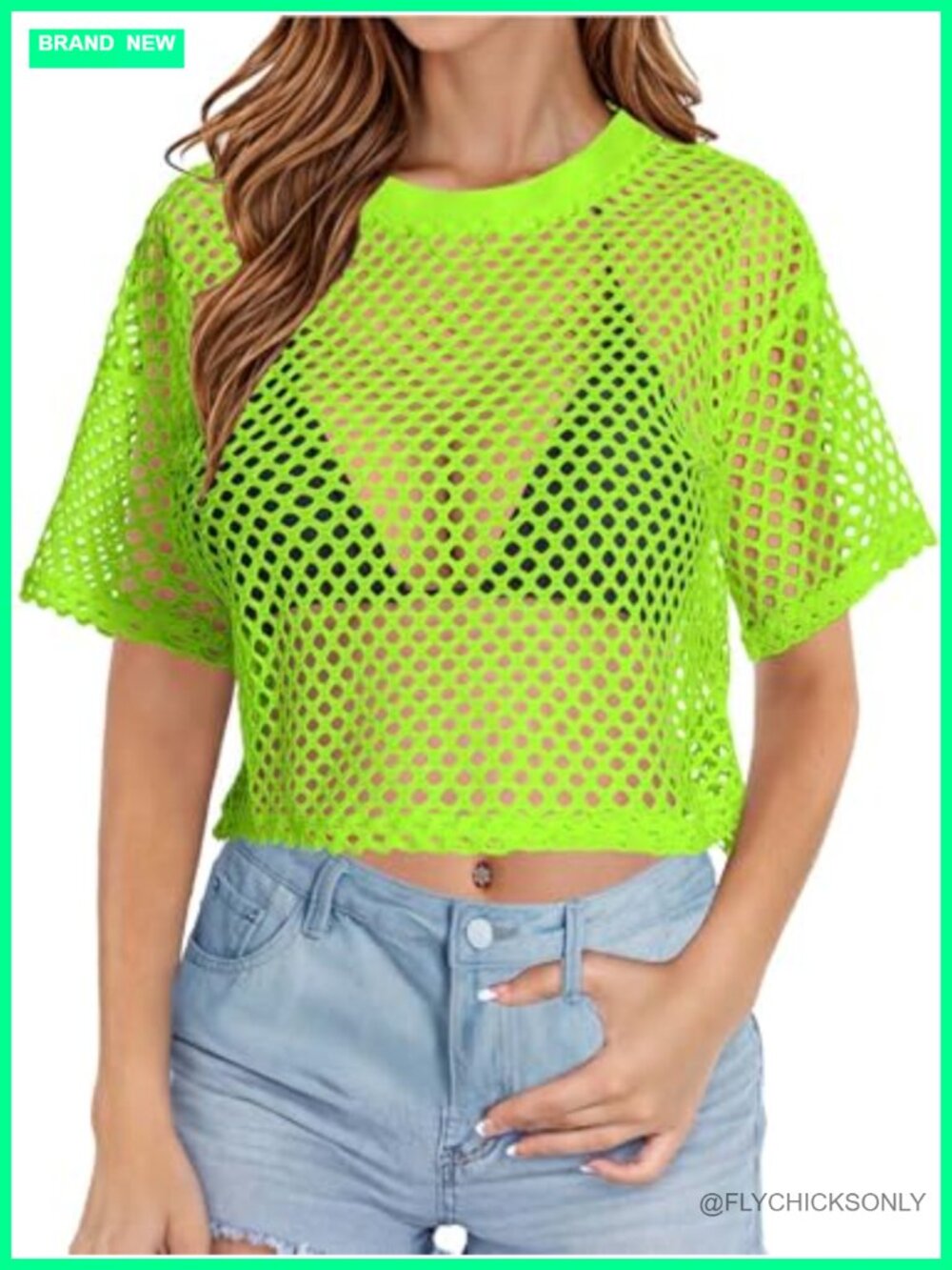 Women's Mesh Fishnet Short Sleeve Crop Top Sheer See Through Tee